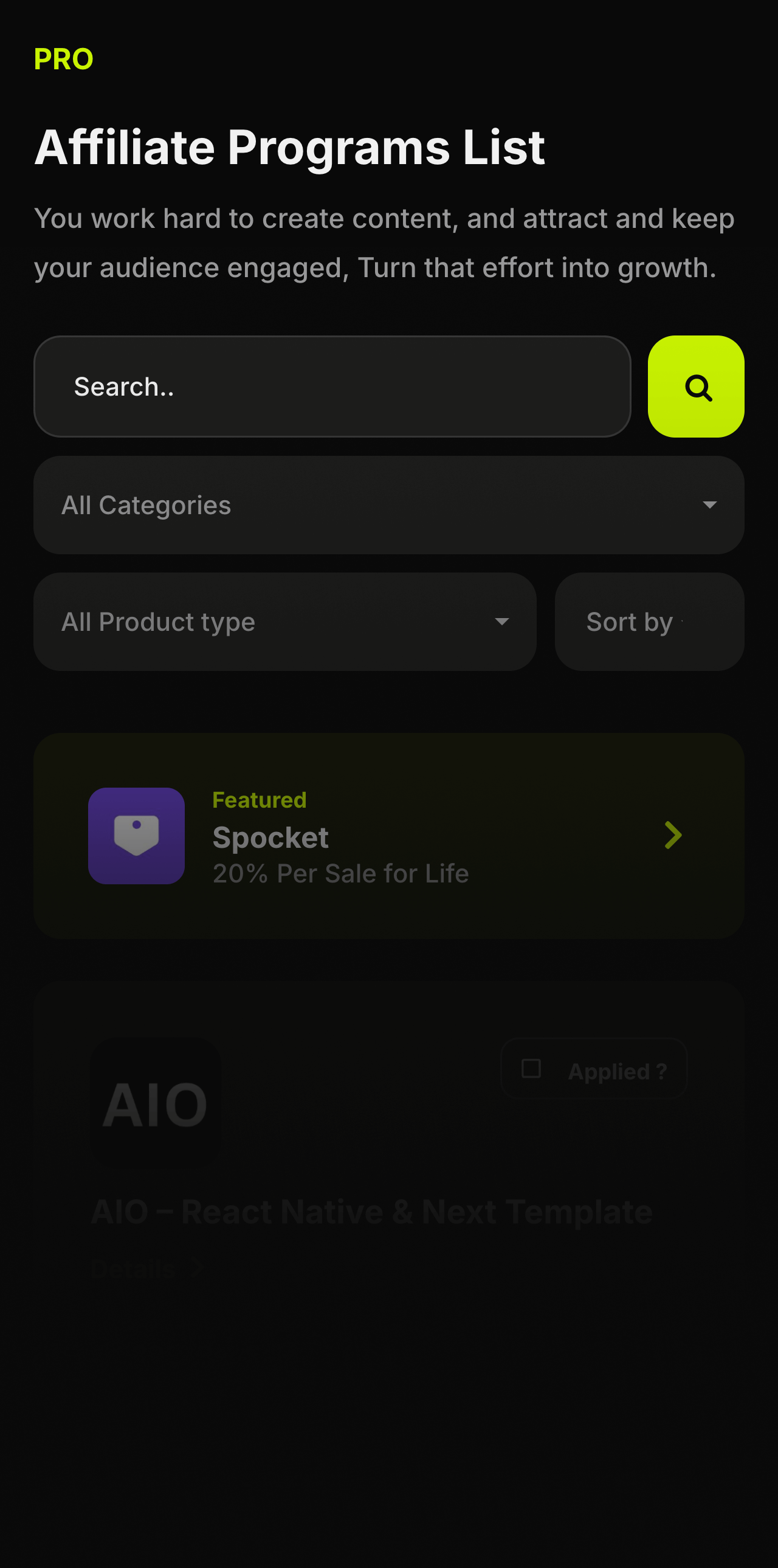 TapRefer Pro Search and Filter Mob